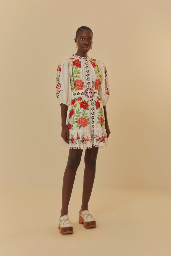 EMBROIDERED CARMINA FLORAL SHORT SLEEVE MINI DRESS - Image 2
