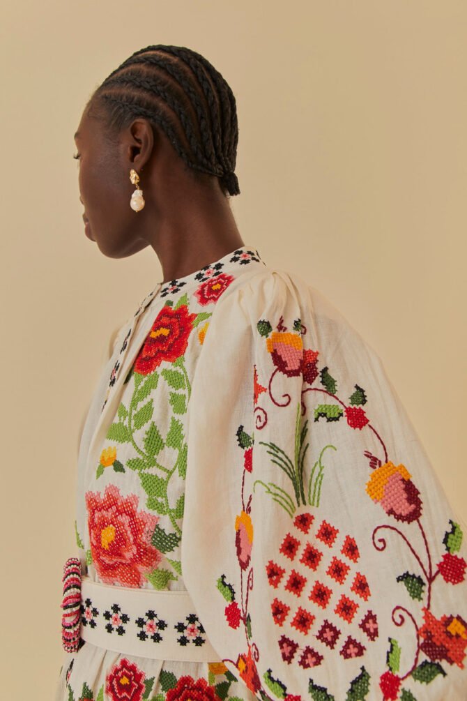 EMBROIDERED CARMINA FLORAL SHORT SLEEVE MINI DRESS - Image 3