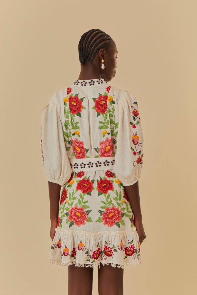 EMBROIDERED CARMINA FLORAL SHORT SLEEVE MINI DRESS - Image 4