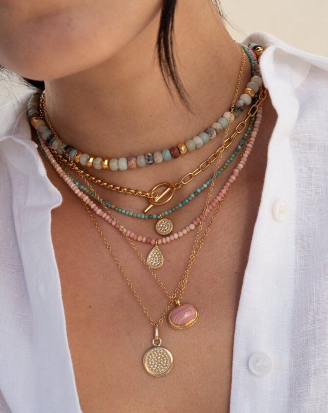 BEADED PINK OPAL DROP PENDANT NECKLACE - Image 3