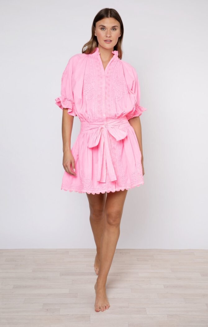 POPLIN BLOUSON DRESS WITH EMBROIDERY