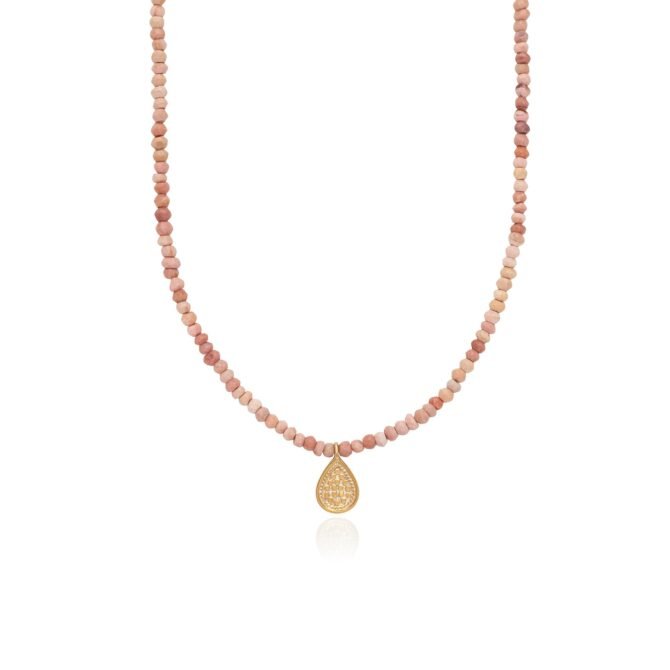 BEADED PINK OPAL DROP PENDANT NECKLACE