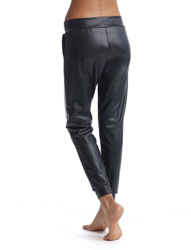 SLG45 BLACK FAUX LEATHER JOGGERS - Image 2
