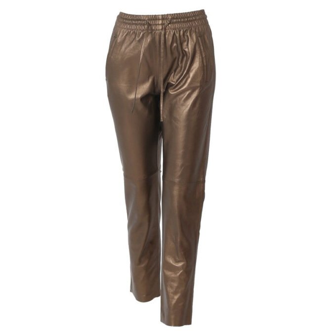 GIFT TAUPE GENUINE LEATHER JOGGERS